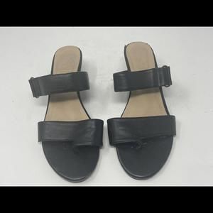Forever 21 Black Slide Flat Sandals Women Size 7.5 Leather Open Toe Wide Straps